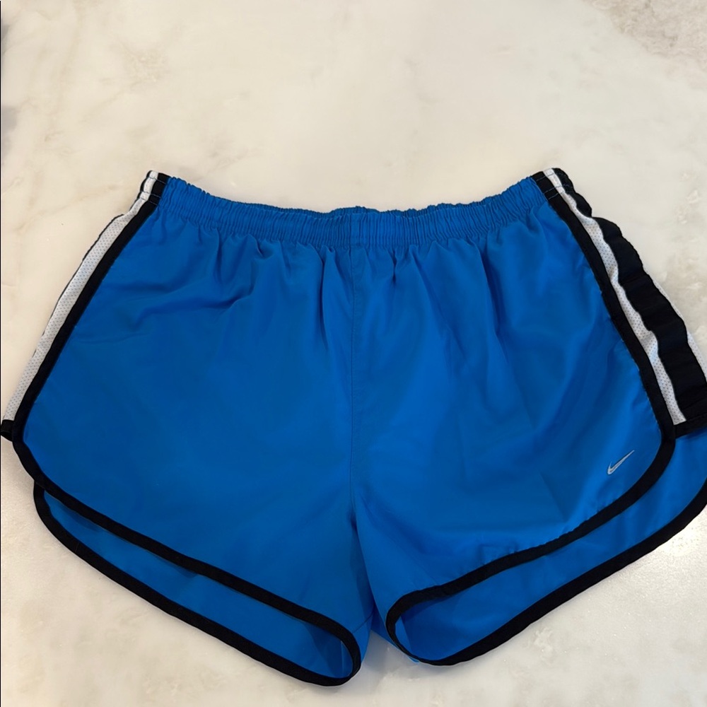 Nike Blue and Black Athletic Shorts with Dolphin Hem